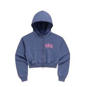 GAP MADHAPPY Collab Cropped Zip Up Hoodie Blue Pink Logo Women's Size L